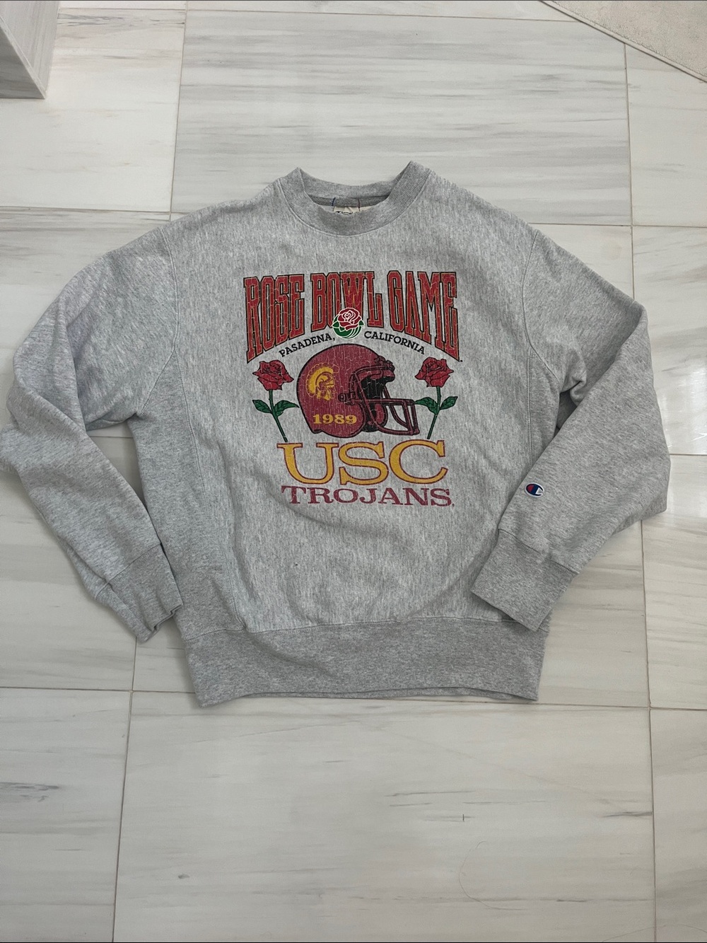 Champion Gray USC Trojans Rose Bowl Crewneck Sweatshirt